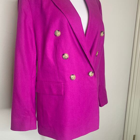 Loft Pink Blazer Double Breasted Cotton Linen 12 Petite NWOT - Picture 2 of 10
